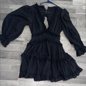 fab'rik Black Ruffle Tiered V-Neck Mini Dress